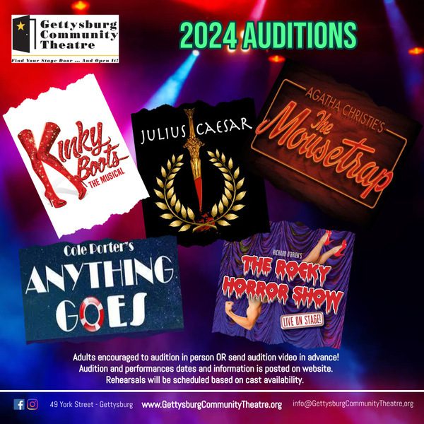A poster of the various auditions for kinky boots.