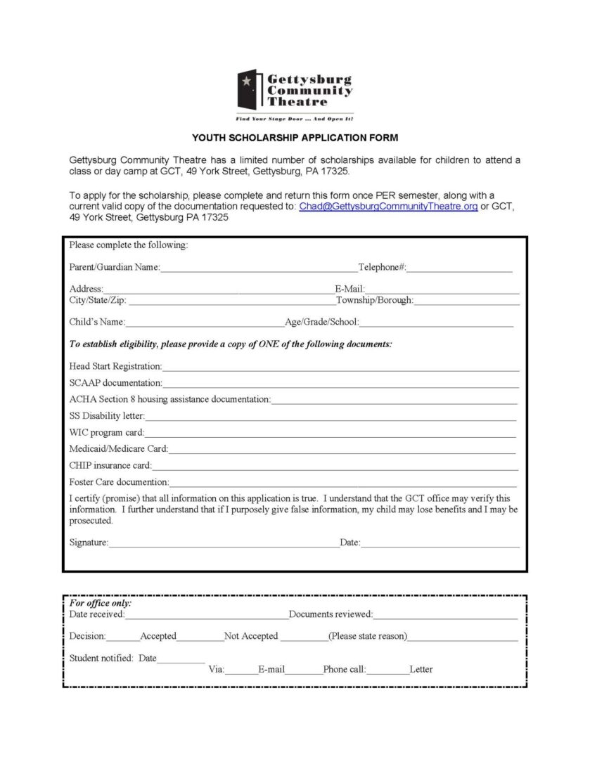 Scholarship Application - Gettysburg Community Theatre
